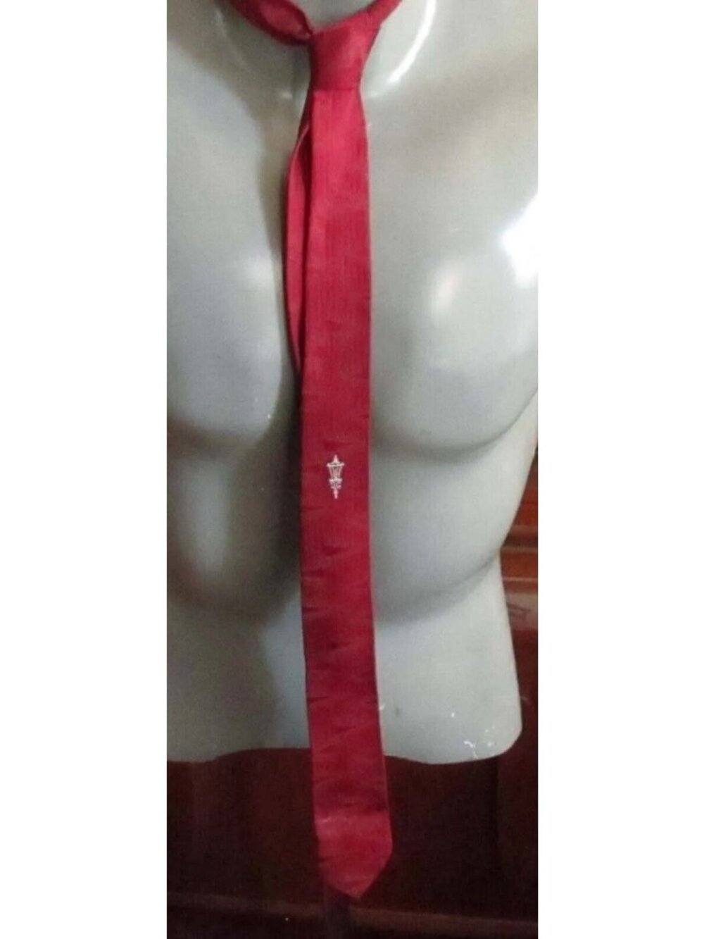 Corsair Red Embroidered Vintage Necktie Skinny Tie For Gray & Black Suits